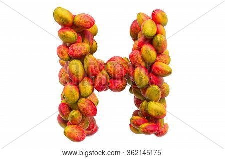Letter H From Mangos, 3d Rendering Isolated On  White Background