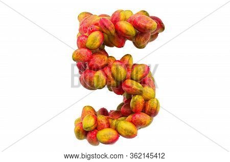 Number 5 From Mangos, 3d Rendering Isolated On White Background