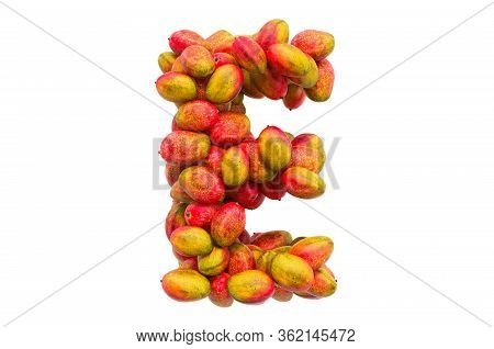 Letter E From Mangos, 3d Rendering Isolated On  White Background