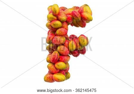 Letter F From Mangos, 3d Rendering Isolated On  White Background