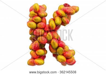 Letter K From Mangos, 3d Rendering Isolated On  White Background
