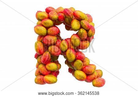 Letter R From Mangos, 3d Rendering Isolated On  White Background