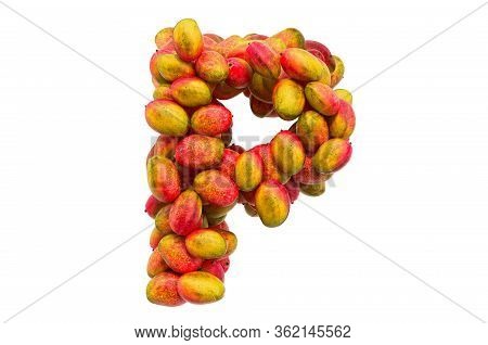 Letter P From Mangos, 3d Rendering Isolated On  White Background