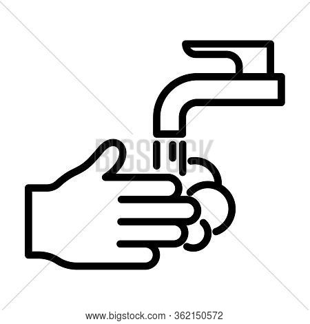 Wash Your Hands Outline Vector Icon. Covid-19 Coronavirus Prevention. Wash Habds With Water And Soap