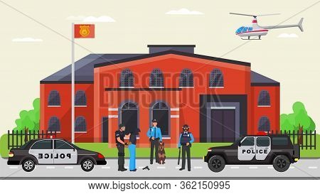 Police Detention Criminal, Militia Arrest Offender Flat Vector Illustration. Police Department Force