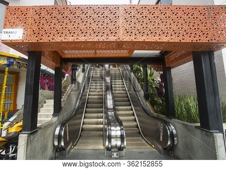 Medellín, Antioquia / Colombia - July 8, 2019. Escalators Of The Commune Stair 13. Tourist Zone.