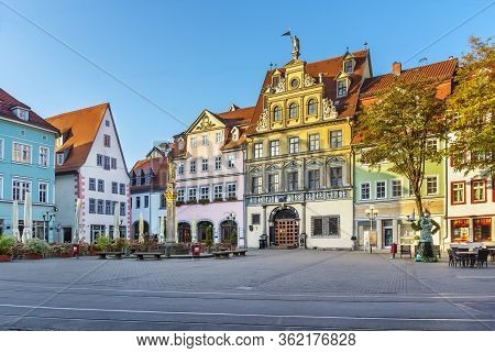 Picturesque Houses In The Renaissance Style On The Fischmarkt Square In Erfurt, Germany