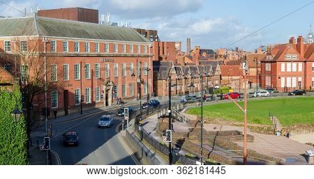 Chester, Uk: Mar 1, 2020:a Travelodge Hotel Is On Little St John Street, Directly Opposite The Remai