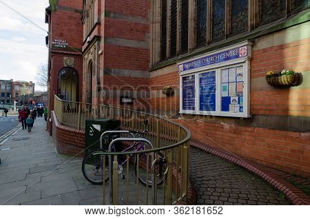 Chester, Uk: Mar 1, 2020: The Wesley Church Centre Is A Red Brick Methodist Church Which Also Houses