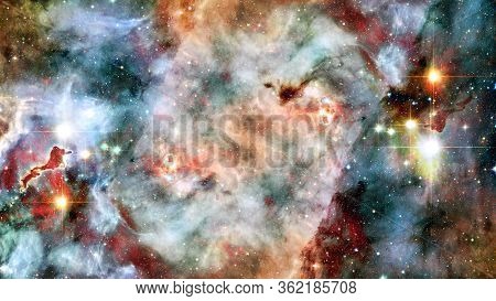 Hubble Views Galaxy And Nebula. Elements Of This Image Furnished By Nasa.