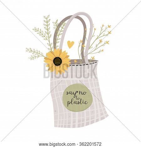 Zero Waste Shopping - Life Style Vector. Tote Bag, Cotton, Net Bags.