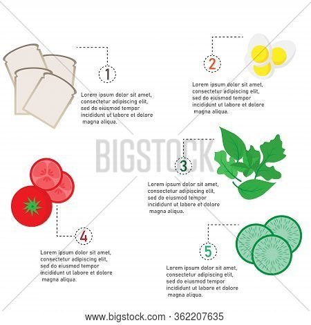 The Products With A Description. Vector Bread, Sausage, Cucumber