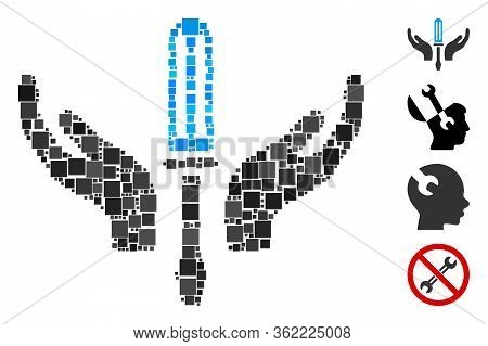 Collage Tuning Screwdriver Maintenance Icon Composed Of Square Elements In Variable Sizes And Color 
