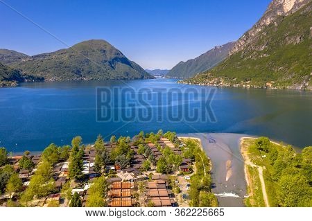 Aerial View Of Lake Lugano Seen From Porlezza, Cima, Lombardia, Italy