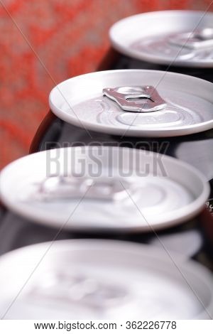 White Metal Beer Cans Background Close Up