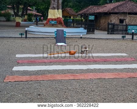 2nd October 2019, Sevagram, India-sitting Arrangements Made For Tourists In Front Of Real Life Objec