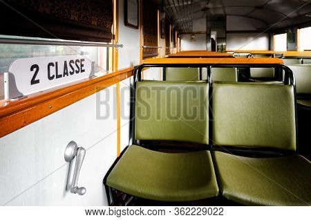 Second Class Compartment Of An Italian Littorina, Old Rail Motor Coach From World War Ii Period