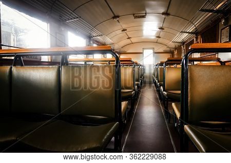 Second Class Compartment Of An Italian Littorina, Old Rail Motor Coach From World War Ii Period