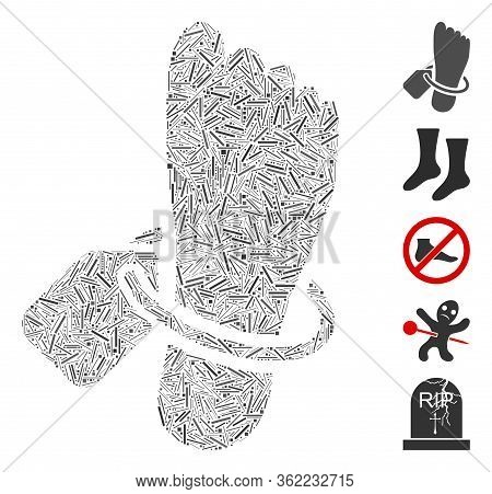 Line Collage Morgue Tagged Foot Icon United From Narrow Elements In Various Sizes And Color Hues. Ve