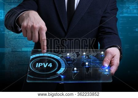 Business, Technology, Internet And Network Concept. Young Businessman Working On A Virtual Screen Of