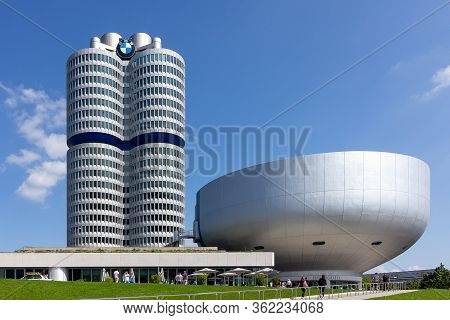 Panoramic View Of Bmw Museum And Headquarters. Headoffice In Munich, Germany, 2020