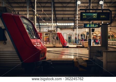 Lisbon, Portugal - February 6, 2019: The Central Train Station Of Rossio In Lisbon (portugal), In Th
