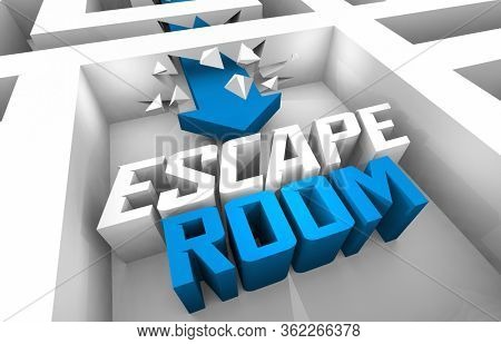 Escape Room Experience Mystery Solve Challenge Puzzle Escape Maze Words 3d Illustration