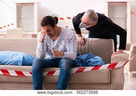 Father and son in coronavirus disease concept at home
