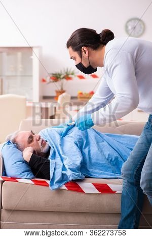 Father and son in coronavirus disease concept at home