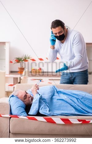Father and son in coronavirus disease concept at home