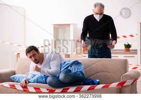 Father and son in coronavirus disease concept at home
