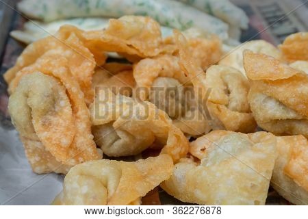 Deep Fried Pork Momo, Fresh Chinese Food Being Sold At Territy Bazar, Kolkata, West Bengal, India.