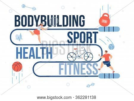 Bodybuilding, Sport, Health, Fitness Promotional Inscription. Poster With Woman Tennis Player, Sport