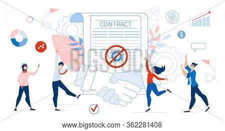 Successful Contract Agreement And Happy People After Covide19 Pandemic. Huge Shaking Businessman Han