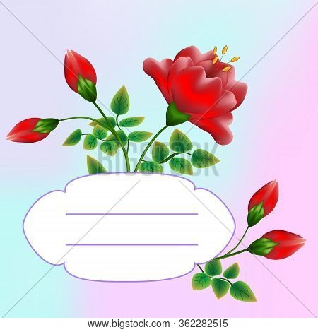A Bouquet Of Red Flowers In A Greeting Card.card With A Bouquet Of Red Flowers And Background.