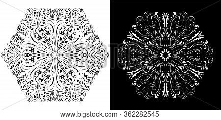 A Collection Of Circular Ornaments In Black And White.circular Ornaments On Different Backgrounds.