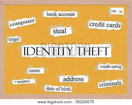 Identity Theft Corkboard mot Concept