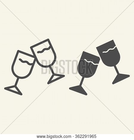 Wine Glasses Line And Solid Icon. Two Cheering Glass Outline Style Pictogram On White Background. Co