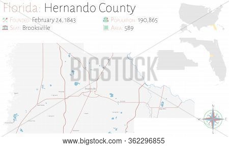 Large And Detailed Map Of Hernando County In Florida, Usa.