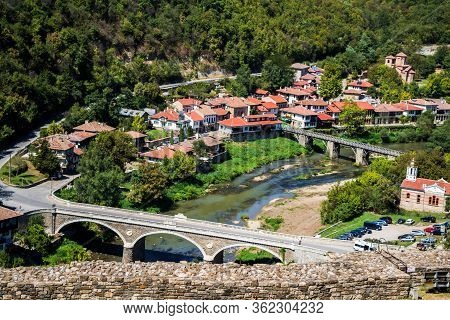 Landscape With The Beautiful Veliko Tarnovo Town Seen From The Fortress And Yantra River, Bulgaria.