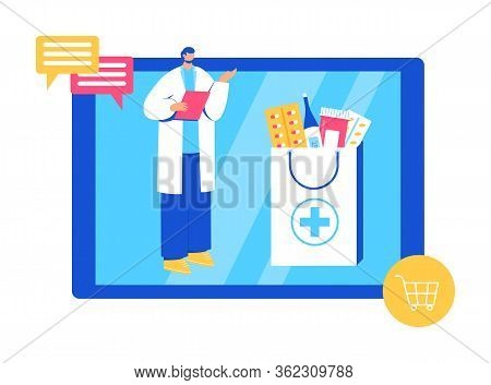 Online Pharmacy Concept. Pharmacist Helps To Collect An Order On The Site.