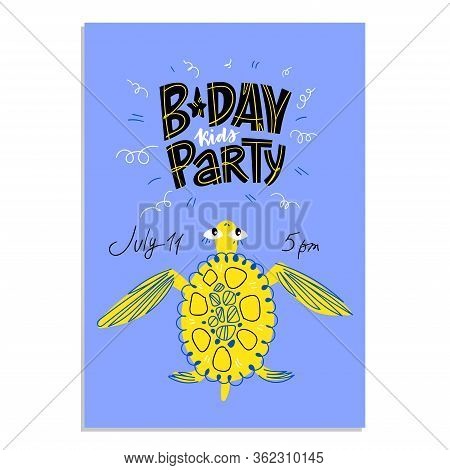Happy Birthday Kids Card With Doodle Elements Isolated. Vector Illustration