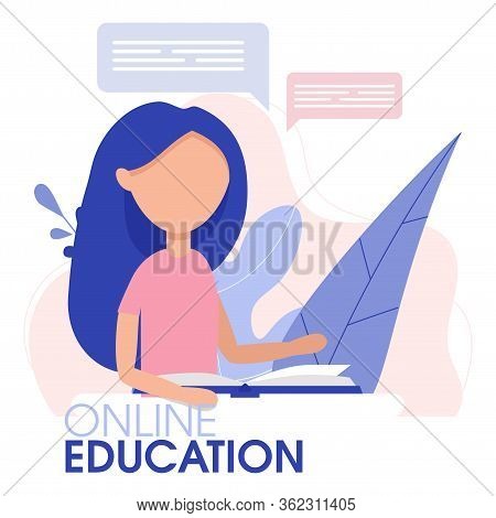 Learning Kids With Teacher. Student In Learning Process. Studying Online Using Internet Flat Vector 