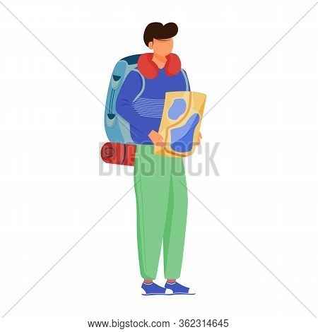 Boy With Map Flat Vector Illustration
