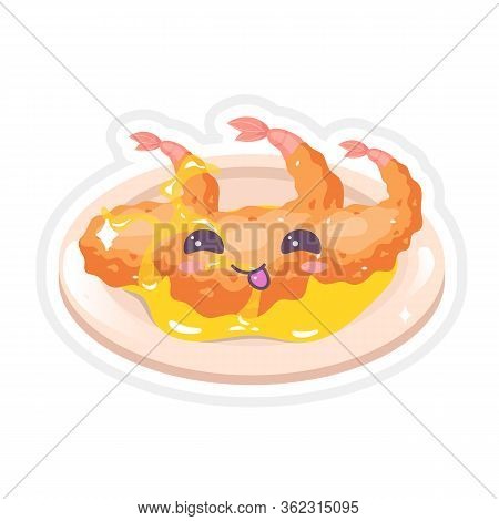 Chinese King Prawns Cute Kawaii Vector Character