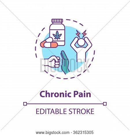 Chronic Pain Concept Icon. Medical Cannabis, Mmj Use, Hemp Medicine Idea Thin Line Illustration. Mar