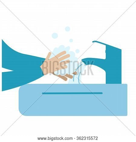 Girl Washes Her Hands. Coronavirus Protection. Vector Concept Illustration In Flat Cartoon Style.