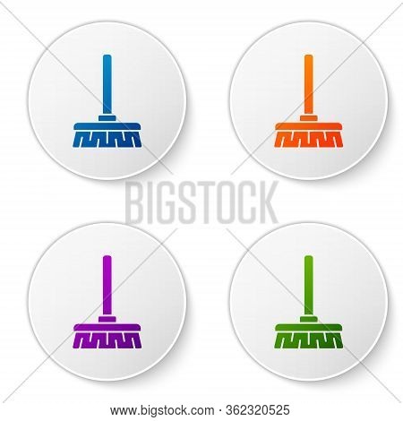 Color Handle Broom Icon Isolated On White Background. Cleaning Service Concept. Set Icons In Circle 