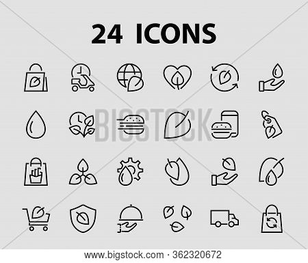 Ecology Icon Set, Vector Lines, Contains Icons Such As Photosynthesis, Enviroment Protection, Eco-fr