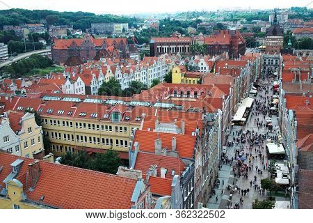Airview of Old Town of Gdansk, Poland. Medieval gothic architecture.